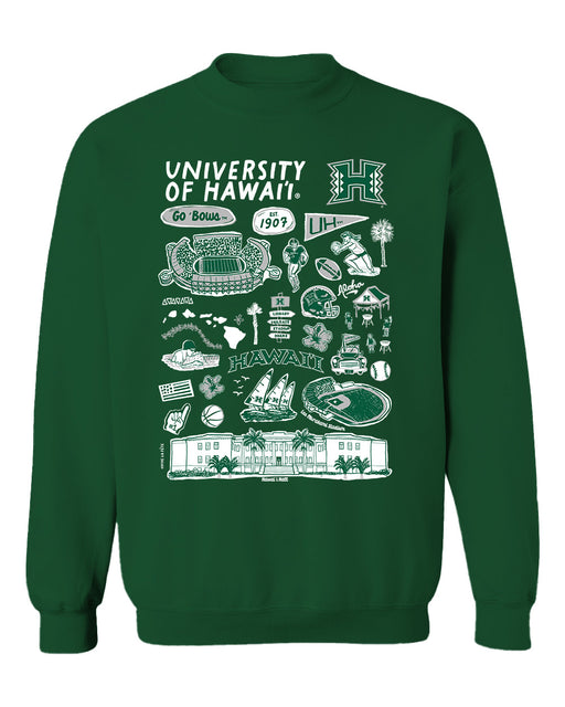 Hawaii Rainbow Warriors Vive La Fete Impressions Green Cotton Crewneck Sweatshirt for Women
