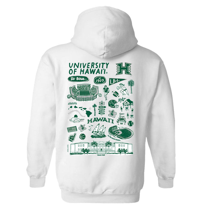 Hawaii Rainbow Warriors Hand Sketched Artwork Cotton Fleece Women Hoodie - Vive La Fête - Online Apparel Store