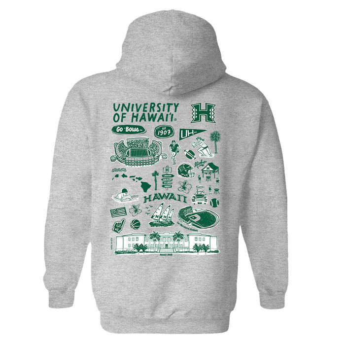 Hawaii Rainbow Warriors Hand Sketched Artwork Cotton Fleece Women Hoodie - Vive La Fête - Online Apparel Store