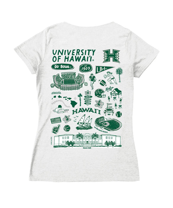 Hawaii Rainbow Warriors Hand Sketched Vive La Fete Impressions Artwork Green Women Cotton Short Sleeve V-Neck Tshirt