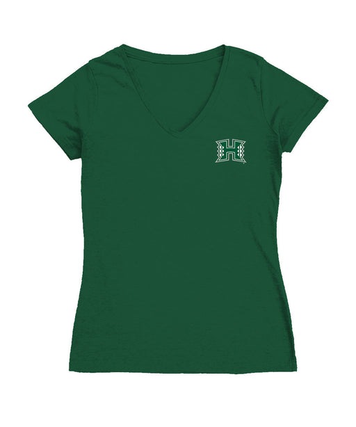 Hawaii Rainbow Warriors Hand Sketched Vive La Fete Impressions Artwork Green Women Cotton Short Sleeve V-Neck Tshirt