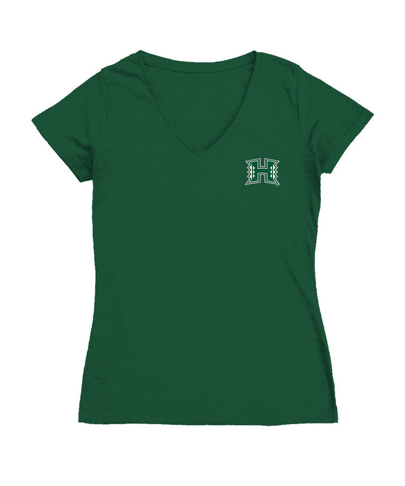 Hawaii Rainbow Warriors Hand Sketched Vive La Fete Impressions Artwork Green Women Cotton Short Sleeve V-Neck Tshirt