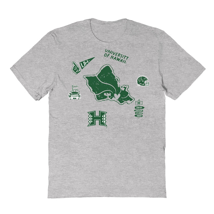 Hawaii Rainbow Warriors Hand Sketched Vive La Fete Impressions Icones Grey T-shirt for Women