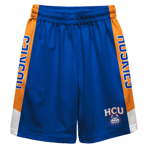 Houston Christian Huskies Vive La Fete Game Day Blue Stripes Boys Solid Orange Athletic Mesh Short
