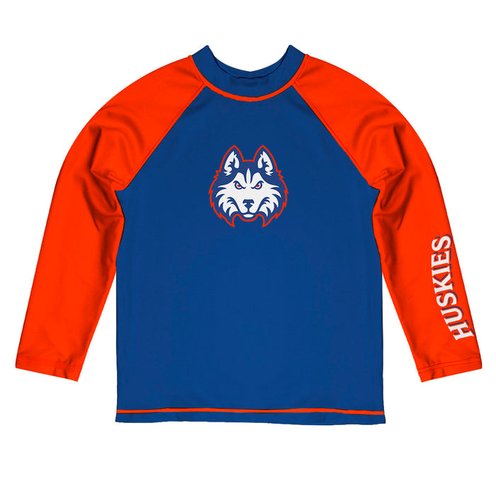 HCU Houston Christian Huskies Vive La Fete Logo Blue Long Sleeve Raglan Rashguard