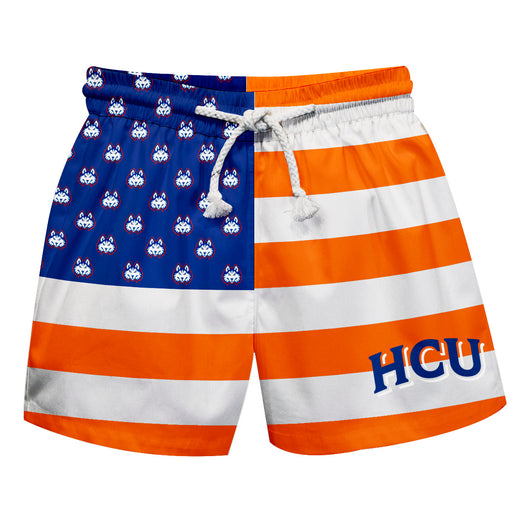 HCU Houston Christian Huskies Vive La Fete Game Day Blue Flag Swimtrunks V1