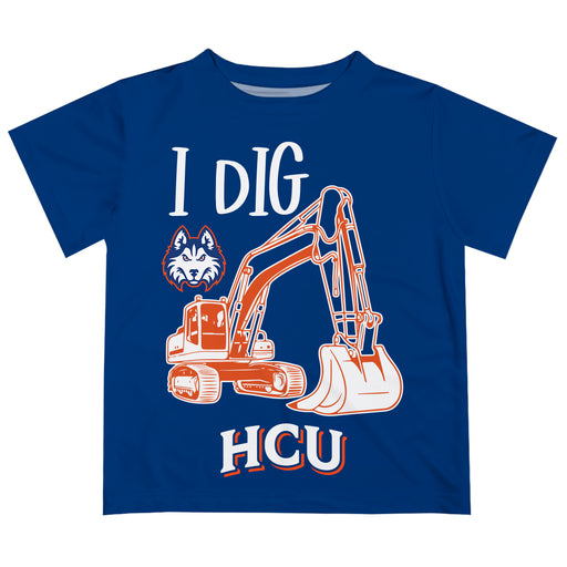 HCU Houston Christian Huskies Vive La Fete Excavator Boys Game Day Blue Short Sleeve Tee