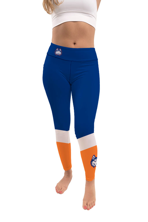 Houston Christian Huskies Vive La Fete Game Day Collegiate Ankle Color Block Women Blue Orange Yoga Leggings