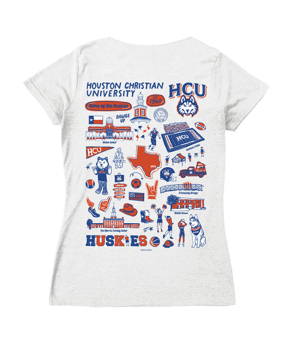 Houston Christian Huskies Hand Sketched Vive La Fete Impressions Artwork Royal Women Cotton Short Sleeve V-Neck Tshirt