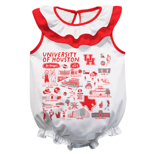 University of Houston Cougars  White Hand Sketched Vive La Fete Impressions Artwork Sleeveless Ruffle Onesie Bodysuit