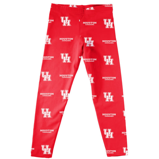 Houston Cougars Vive La Fete Girls Game Day All Over Logo Elastic Waist Classic Play Red Leggings Tights