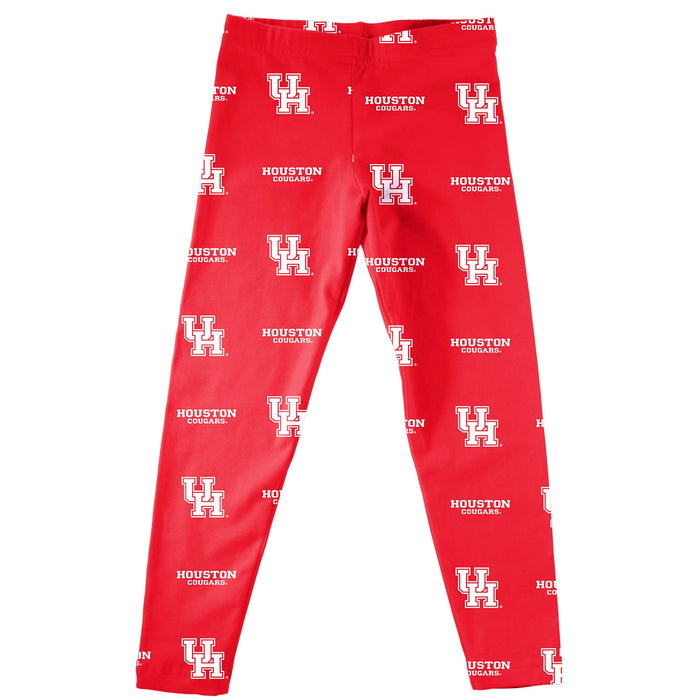 Houston Cougars Vive La Fete Girls Game Day All Over Logo Elastic Waist Classic Play Red Leggings Tights