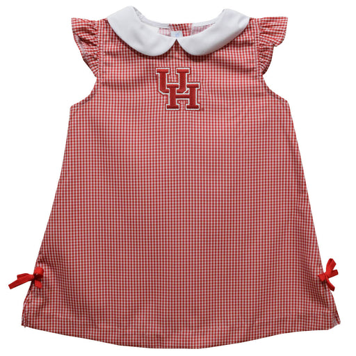University of Houston Cougars Embroidered Red Cardinal Gingham A Line Dress