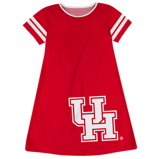 University of Houston Cougars Vive La Fete Girls Game Day Short Sleeve Red A-Line Dress with large Logo