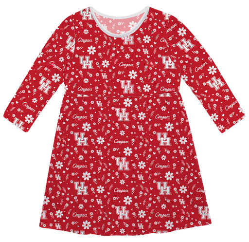 University of Houston Cougars Vive La Fete Girls Game Day Long Sleeve Red Dress
