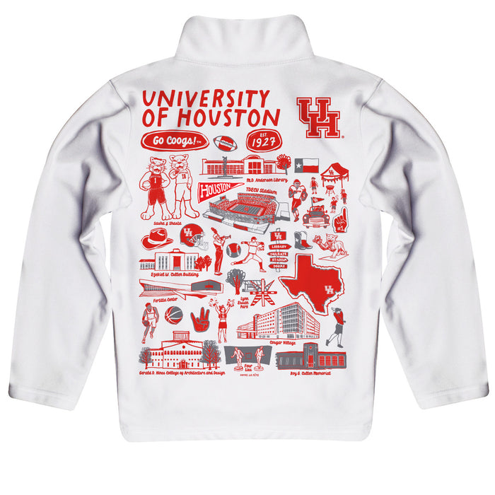 University of Houston Cougars Hand Sketched Vive La Fete Impressions Artwork White Boys Quarter Zip Pullover V1 - Vive La Fête - Online Apparel Store