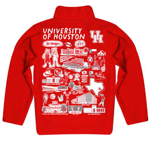 University of Houston Cougars Hand Sketched Vive La Fete Impressions Artwork Red Boys Quarter Zip Pullover V1 - Vive La Fête - Online Apparel Store
