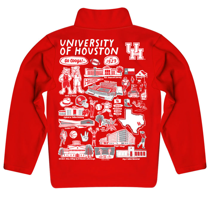 University of Houston Cougars Hand Sketched Vive La Fete Impressions Artwork Red Boys Quarter Zip Pullover V1 - Vive La Fête - Online Apparel Store