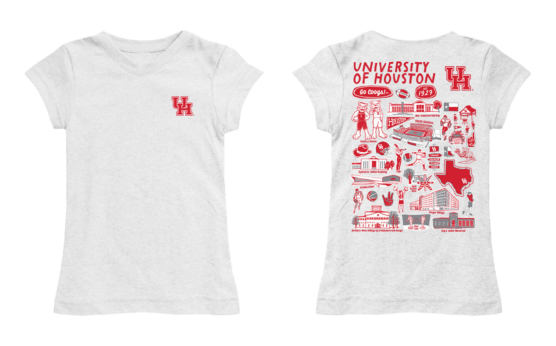 University of Houston Cougars Hand Sketched Vive La Fete Impressions Artwork White Girls Cotton Short Sleeve Tee - Vive La Fête - Online Apparel Store
