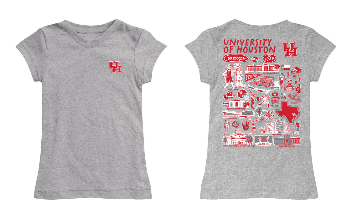 University of Houston Cougars Hand Sketched Vive La Fete Impressions Artwork Grey Girls Cotton Short Sleeve Tee - Vive La Fête - Online Apparel Store