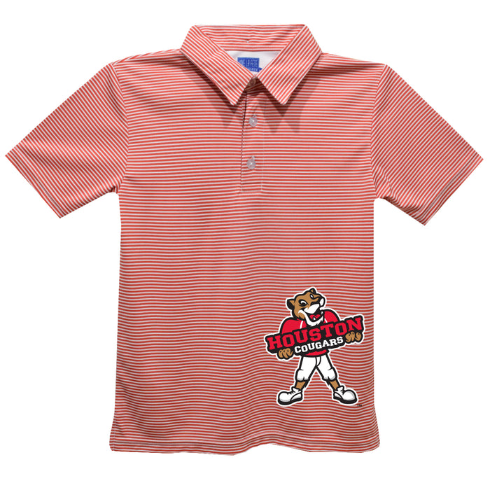 University of Houston Cougars Stripes Short Sleeve Polo Box Shirt Red Cardinal