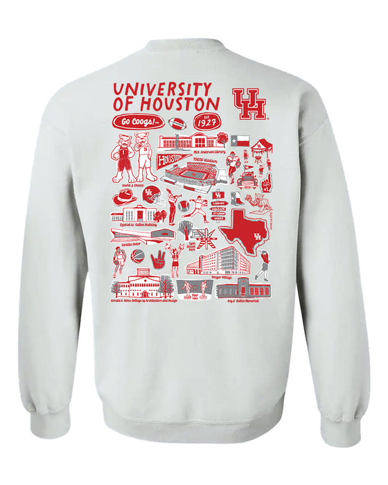 University of Houston Cougars Hand Sketched Artwork Red Crewneck Sweatshirt for Women - Vive La Fête - Online Apparel Store