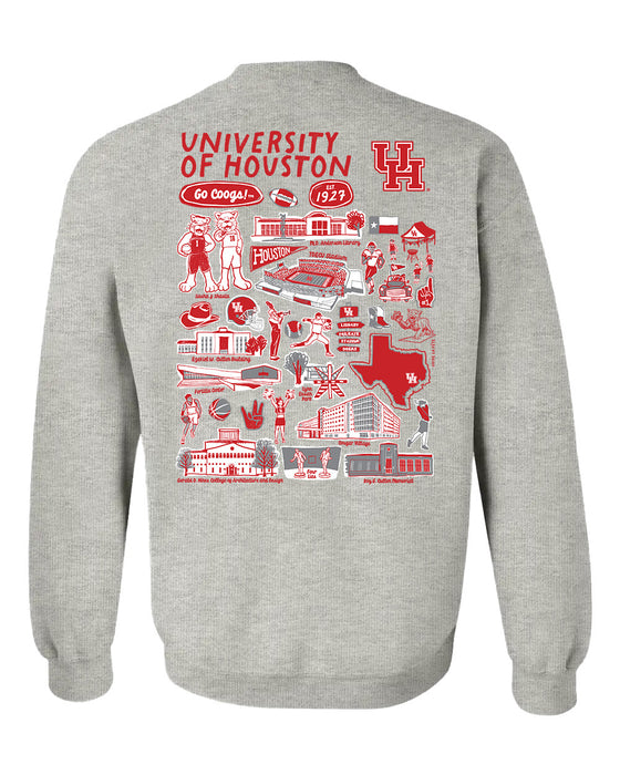 University of Houston Cougars Hand Sketched Artwork Red Crewneck Sweatshirt for Women - Vive La Fête - Online Apparel Store