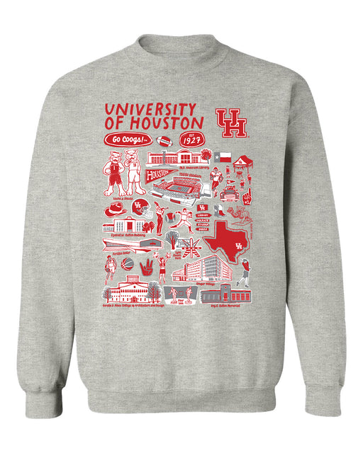 University of Houston Cougars Hand Sketched Vive La Fete Impressions Grey Cotton Crewneck Sweatshirt for Women