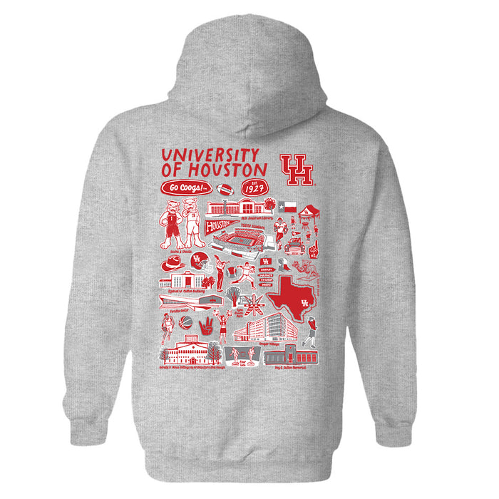 University of Houston Cougars Hand Sketched Artwork Cotton Fleece Women Hoodie - Vive La Fête - Online Apparel Store