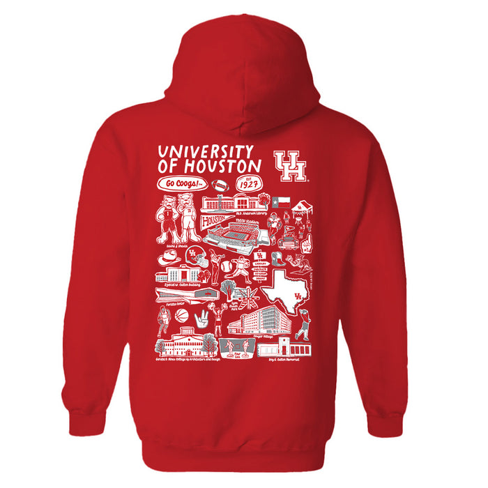 University of Houston Cougars Hand Sketched Artwork Cotton Fleece Women Hoodie - Vive La Fête - Online Apparel Store