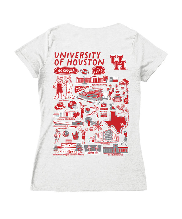 Houston Cougars Hand Sketched Vive La Fete Impressions Artwork Red Women Cotton Short Sleeve V-Neck Tshirt