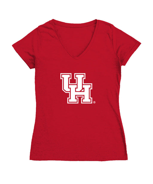 Houston Cougars Women's V-neck Fitted Cotton T-Shirt Red