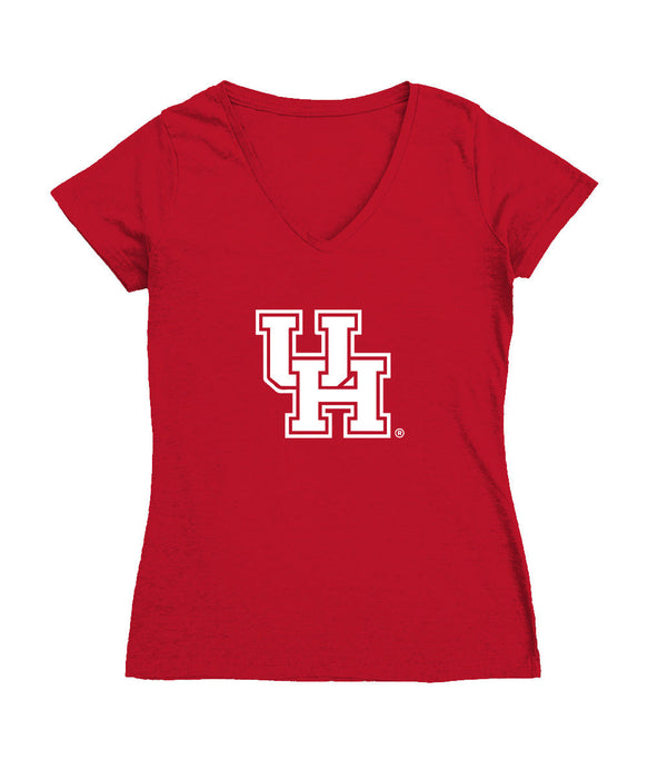 Houston Cougars Women's V-neck Fitted Cotton T-Shirt Red