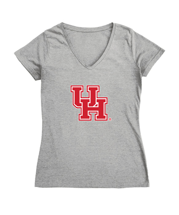 Houston Cougars Women's V-neck Fitted Cotton T-Shirt Grey