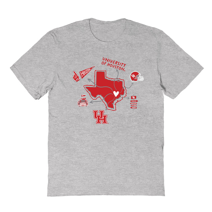 University of Houston Cougars Hand Sketched Vive La Fete Impressions Icones Grey T-shirt for Women