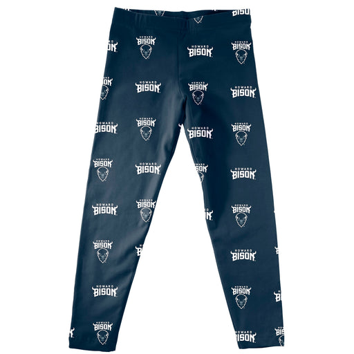 Howard University Bison Vive La Fete Girls Game Day All Over Two Logos Elastic Waist Classic Play Blue Leggings Tights