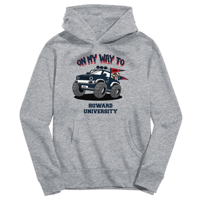 Howard University Bison On My Way Monster Truck Heather Grey Cotton Youth Hoodie