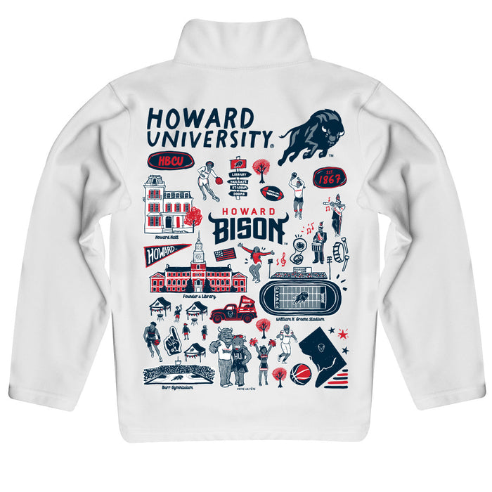 Howard University Bison Hand Sketched Vive La Fete Impressions Artwork White Boys Quarter Zip Pullover V1 - Vive La Fête - Online Apparel Store