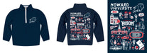 Howard University Bison Hand Sketched Vive La Fete Impressions Artwork Blue Boys Quarter Zip Pullover V1 - Vive La Fête - Online Apparel Store