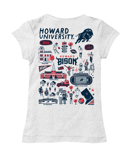 Howard University Bison Hand Sketched Vive La Fete Impressions Artwork White Girls Cotton Short Sleeve Tee - Vive La Fête - Online Apparel Store
