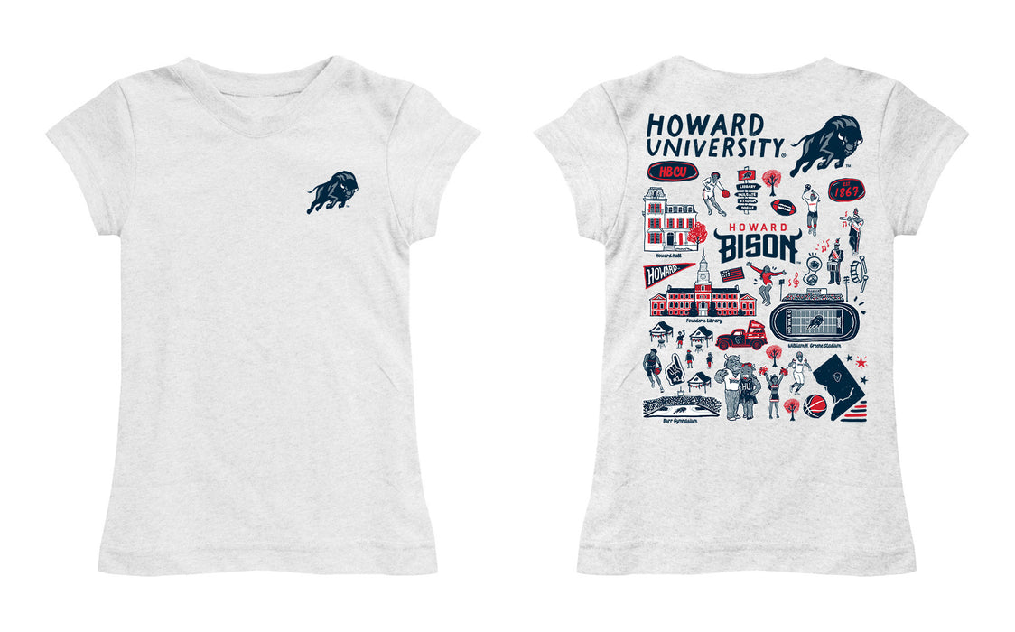Howard University Bison Hand Sketched Vive La Fete Impressions Artwork White Girls Cotton Short Sleeve Tee - Vive La Fête - Online Apparel Store