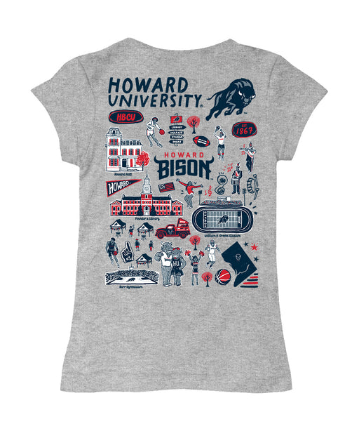 Howard University Bison Hand Sketched Vive La Fete Impressions Artwork Grey Girls Cotton Short Sleeve Tee - Vive La Fête - Online Apparel Store