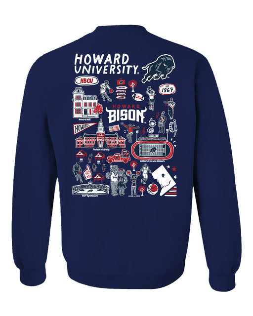 Howard University Bison Hand Sketched Artwork Navy Crewneck Sweatshirt for Women - Vive La Fête - Online Apparel Store