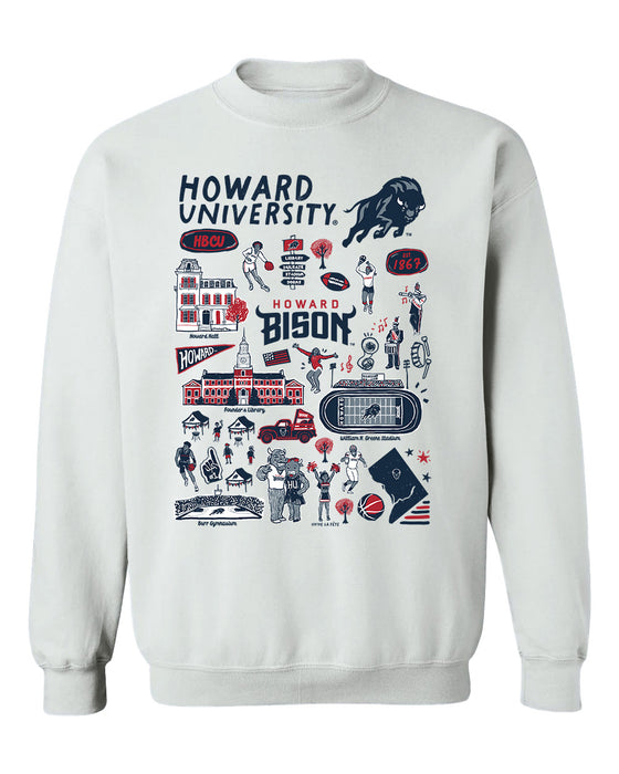 Howard University Bison Hand Sketched Vive La Fete Impressions White Cotton Crewneck Sweatshirt for Women