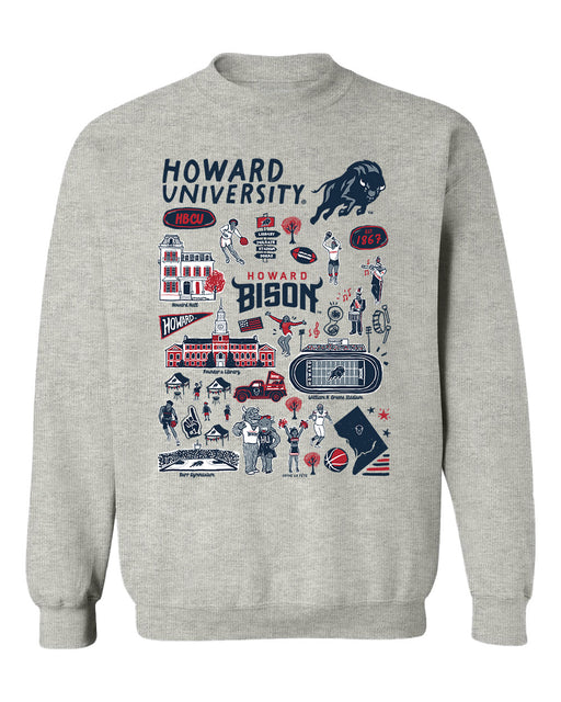 Howard University Bison Hand Sketched Vive La Fete Impressions Grey Cotton Crewneck Sweatshirt for Women