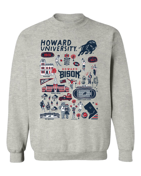 Howard University Bison Hand Sketched Vive La Fete Impressions Grey Cotton Crewneck Sweatshirt for Women