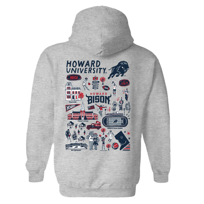 Howard University Bison Hand Sketched Artwork Cotton Fleece Women Hoodie - Vive La Fête - Online Apparel Store