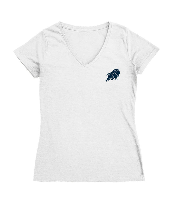 Howard University Bison Hand Sketched Vive La Fete Impressions Artwork White Women Cotton Short Sleeve V-Neck Tshirt