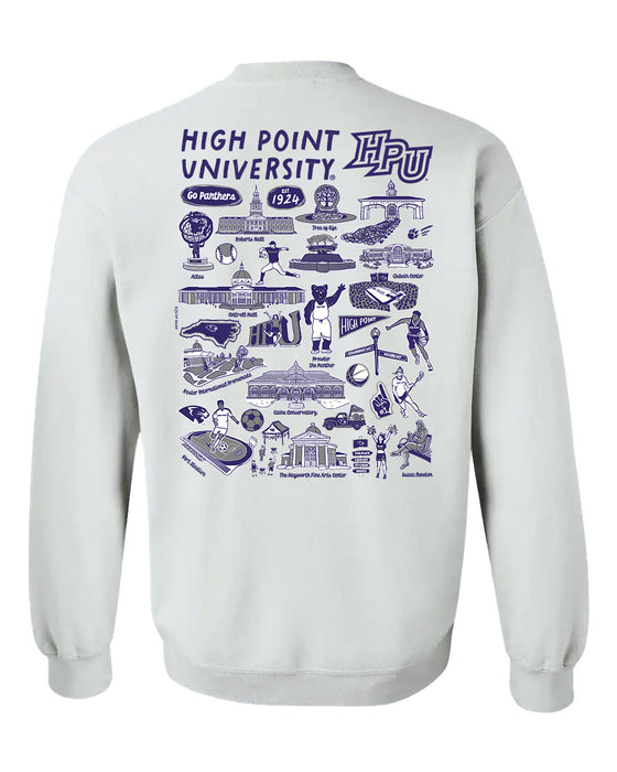 High Point University Panthers HPU Hand Sketched Vive La Fete Impressions Artwork Purple Crew Neck Sweatshirt for Women - Vive La Fête - Online Apparel Store
