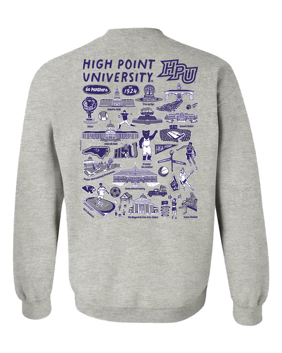 High Point University Panthers HPU Hand Sketched Vive La Fete Impressions Artwork Purple Crew Neck Sweatshirt for Women - Vive La Fête - Online Apparel Store